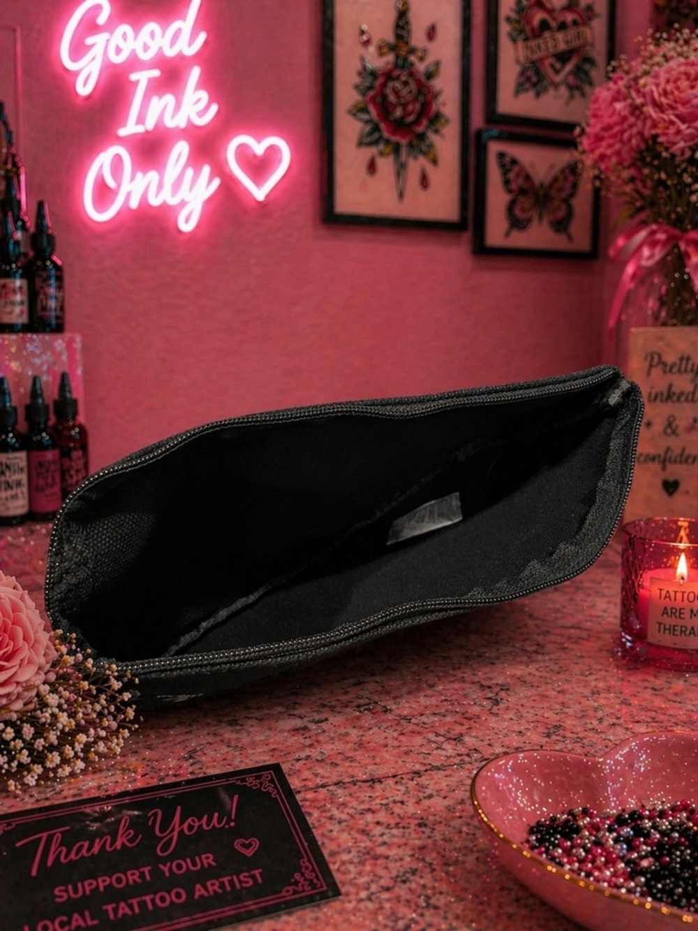 Kat Von D Studded Kiss Black Makeup Bag NWT - Picture 4 of 4